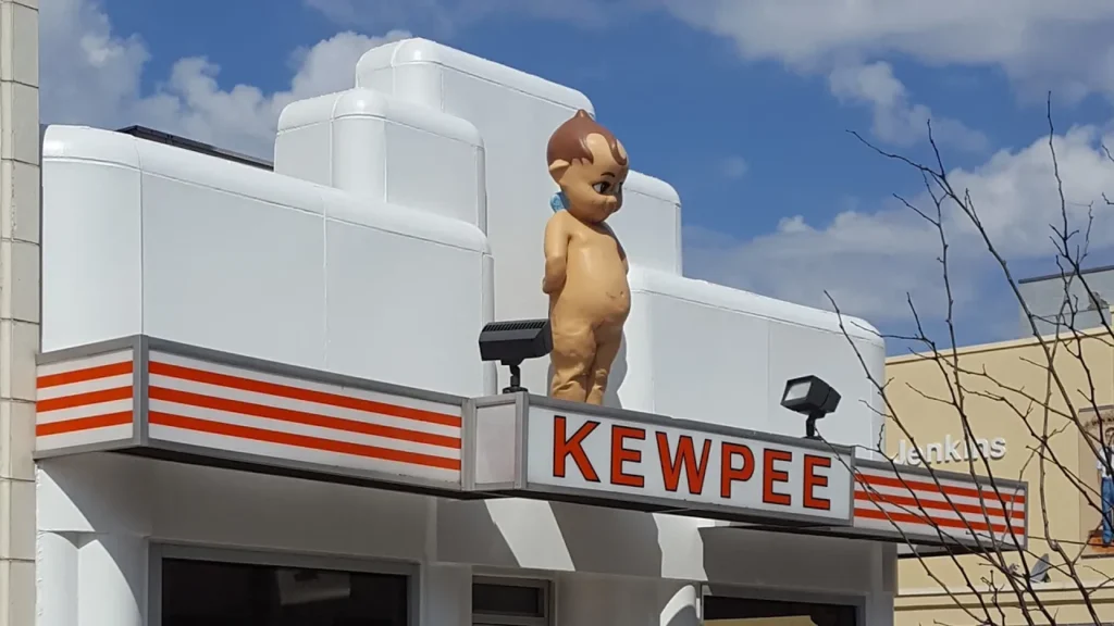 Kewpee Hamburgers with a giant kewpie doll